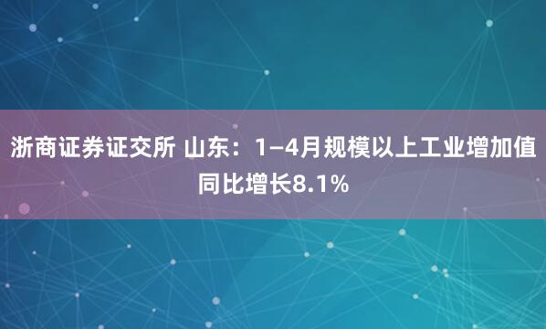 浙商证券证交所 山东：1—4月规模以上工业增加值同比增长8.1%